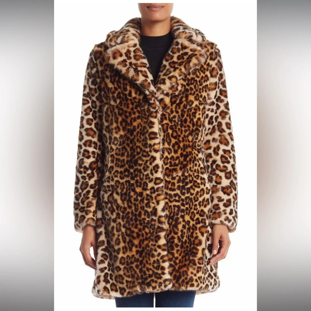 NWOT Trina Turk Leopard Print Faux Fur Coat - Picture 1 of 13